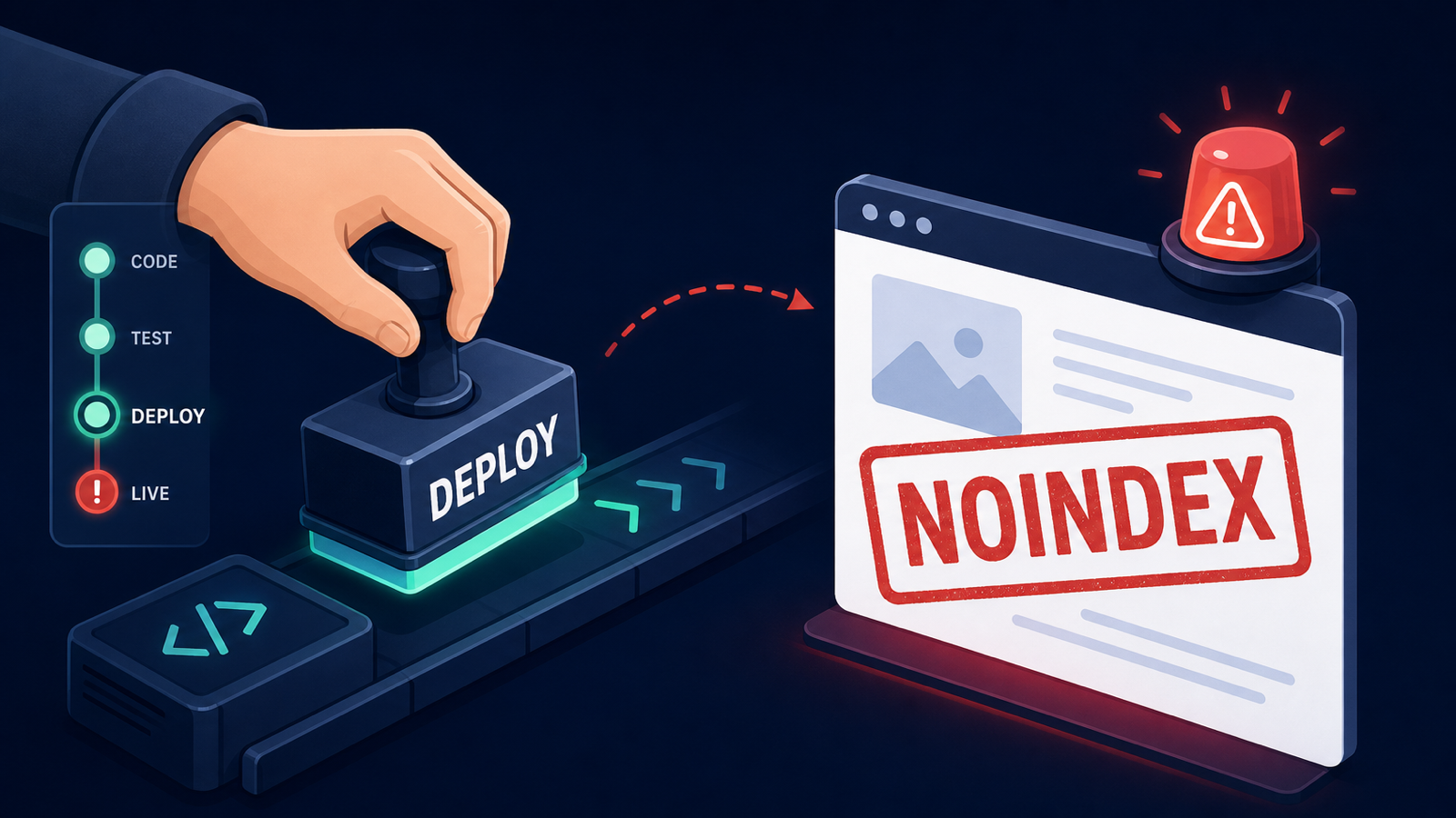 Production deploy accidentally stamping a webpage with a red noindex warning